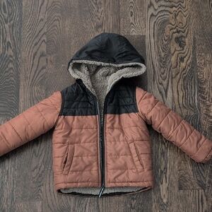 Reversible Brown & Black Quilted Hooded Jacket